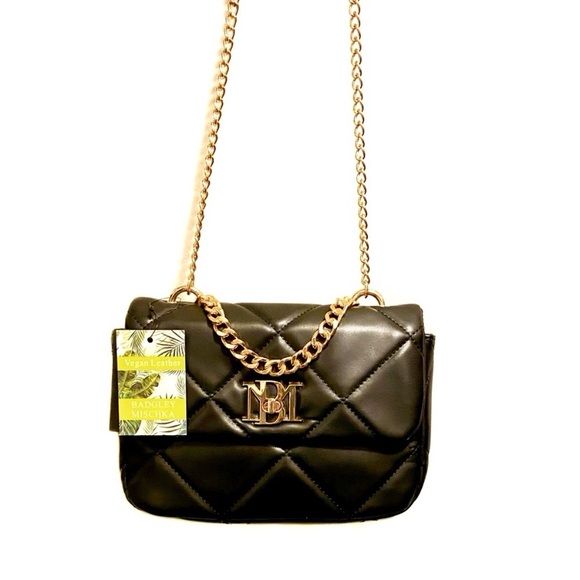 Badgley Mischka Black Gold Chain Quilted Crossbody Bag NWT - Picture 4 of 13